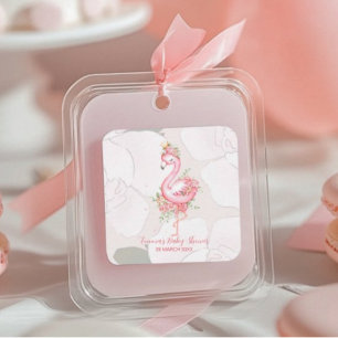 Pink Flamingo Es ist eine Girl Baby Dusche Quadratischer Aufkleber
