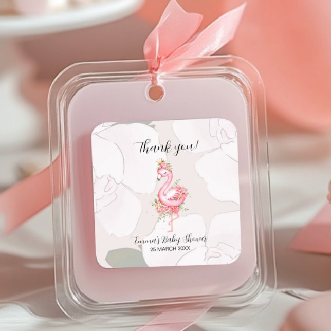 Pink Flamingo Es ist eine Girl Baby Dusche Vielen  Quadratischer Aufkleber (Von Creator hochgeladen)