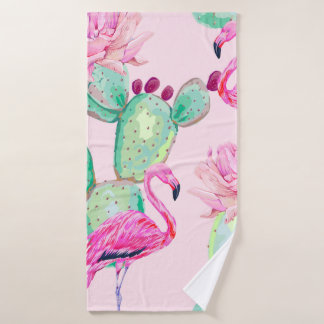 Pink flamingo, exotic birds, gentle flowers, rose, badehandtuch