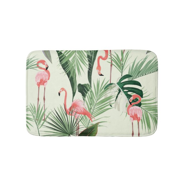 Pink Flamingo Exotic Blume Muster Badematte (Vorderseite)
