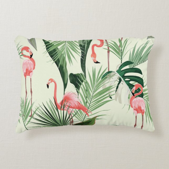 Pink Flamingo Exotic Blume Muster Dekokissen (Vorderseite)