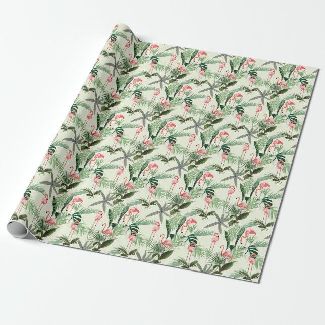 Pink Flamingo Exotic Blume Muster Geschenkpapier (Ungerollt)