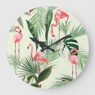 Pink Flamingo Exotic Blume Muster Große Wanduhr