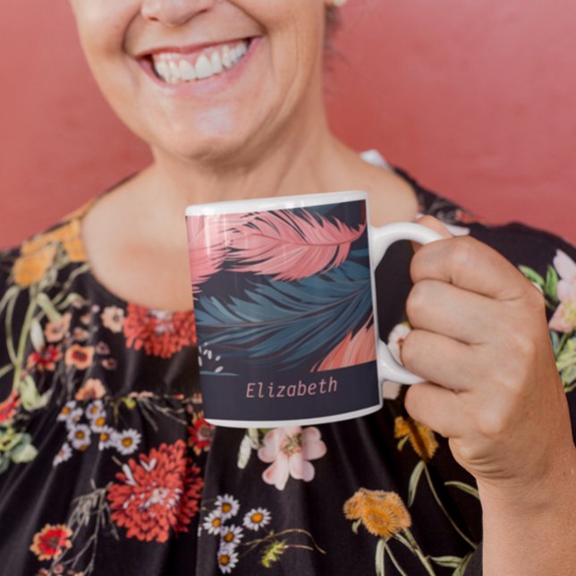 Pink Flamingo Feathers Tropical Themed Patches Kaffeetasse (Pink Flamingo Feathers Tropical Themed Pattern Coffee Mug from Ricaso
Add your own name. Personalize)