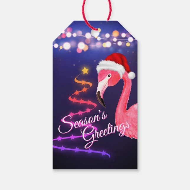 Pink Flamingo Festive Tropical Beach Weihnachten Geschenkanhänger (Vorderseite)