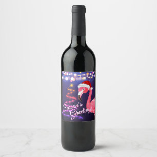 Pink Flamingo Festive Tropical Beach Weihnachten Weinetikett