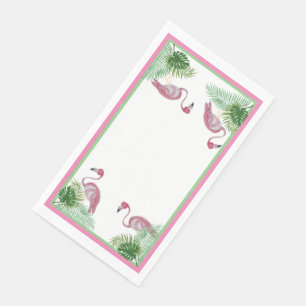 Pink Flamingo Flamingos Monstera Palm Serviette