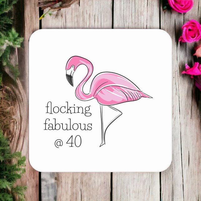 Pink Flamingo Flocking Fabulous bei 40 Rechteckiger Pappuntersetzer (Von Creator hochgeladen)