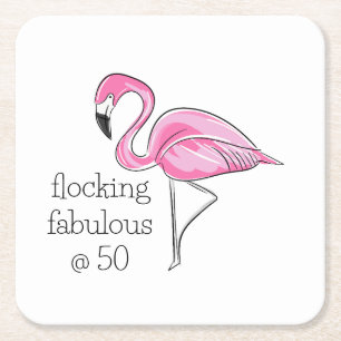 Pink Flamingo Flocking Fabulous bei 50 Rechteckiger Pappuntersetzer