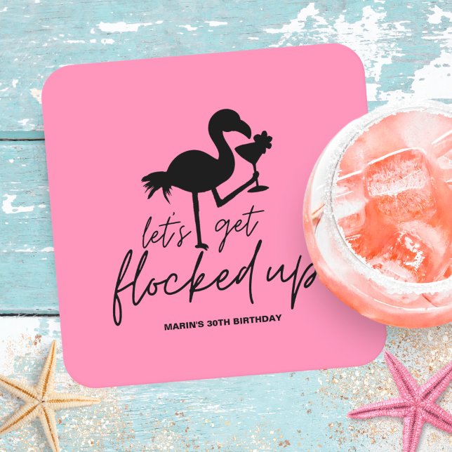 Pink Flamingo Flocking Tropical Birthday Rechteckiger Pappuntersetzer (Von Creator hochgeladen)