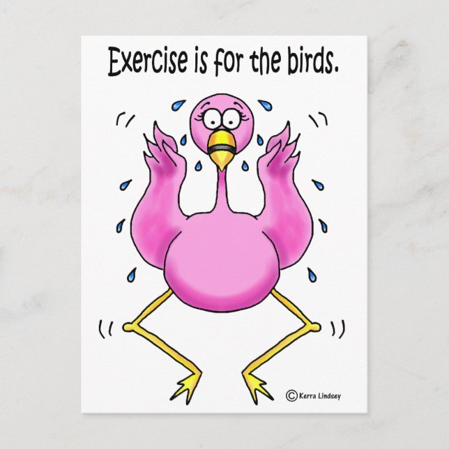 Pink Flamingo Funny Exercure ist für die Vögel Postkarte (Vorderseite)