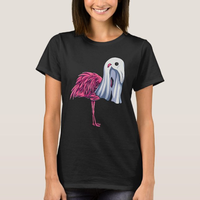 Pink Flamingo Ghost Niedlich Halloween Kostüm Frau T-Shirt (Vorderseite)