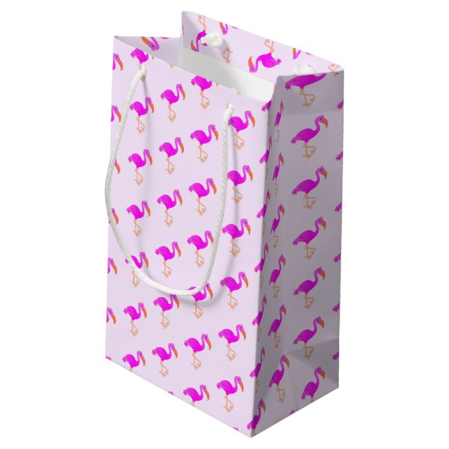 Pink Flamingo Gift Bag Kleine Geschenktüte (Rückseite Schrägansicht)