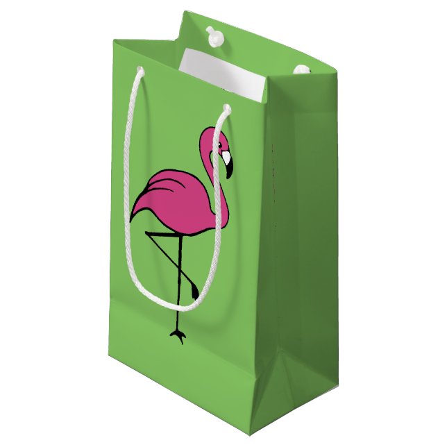 Pink Flamingo Gift Bag Kleine Geschenktüte (Vorderseite Schrägansicht)