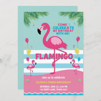 Pink Flamingo Girl Birthday Einladung