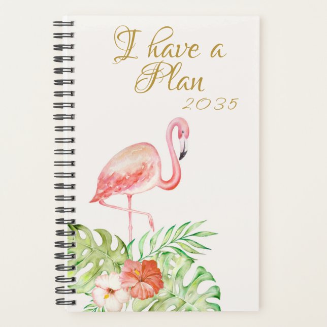Pink Flamingo Gold Script Aquarellbilder Planer (Vorderseite)
