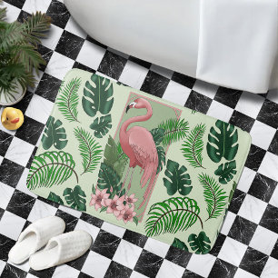 Pink Flamingo Green Blätter Lilies Badematte