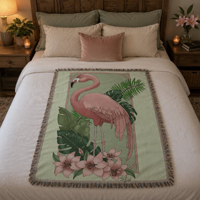 Pink Flamingo Green Blätter Lily Decke (Von Creator hochgeladen)