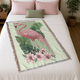 Pink Flamingo Green Blätter Lily Decke