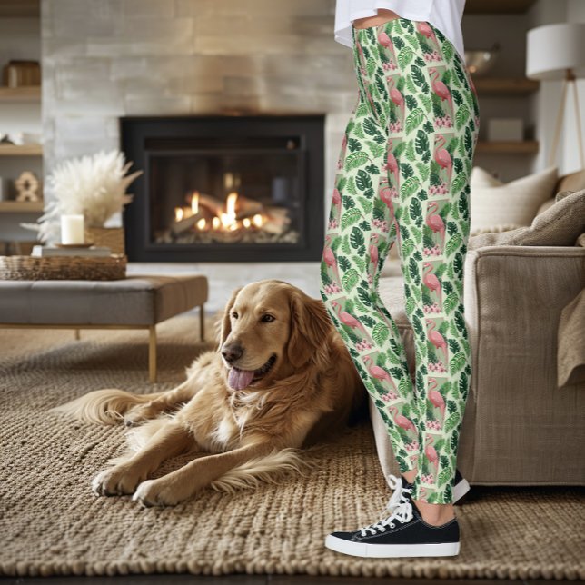 Pink Flamingo Green Blätter Lily Leggings (Von Creator hochgeladen)