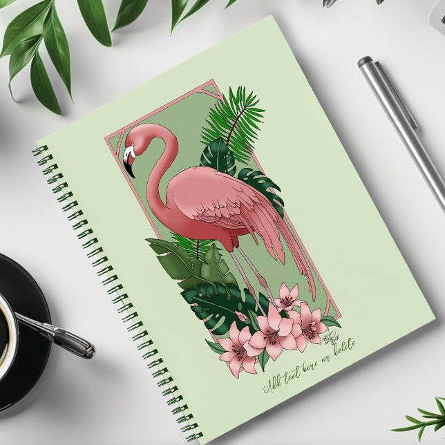 Pink Flamingo Green Blätter Lily Notizbuch (Von Creator hochgeladen)