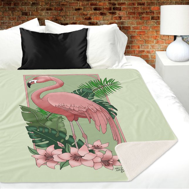 Pink Flamingo Green Blätter Lily Sherpadecke (Von Creator hochgeladen)