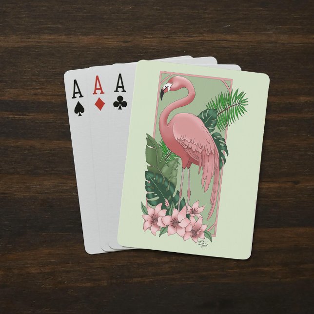 Pink Flamingo Green Blätter Lily Spielkarten (Von Creator hochgeladen)