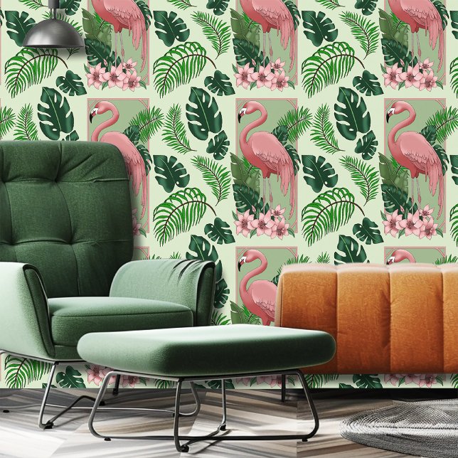 Pink Flamingo Green Blätter Lily Tapete (Von Creator hochgeladen)