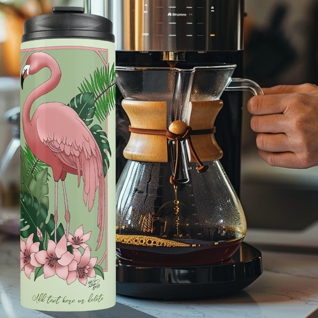 Pink Flamingo Green Blätter Lily Thermosbecher (Von Creator hochgeladen)
