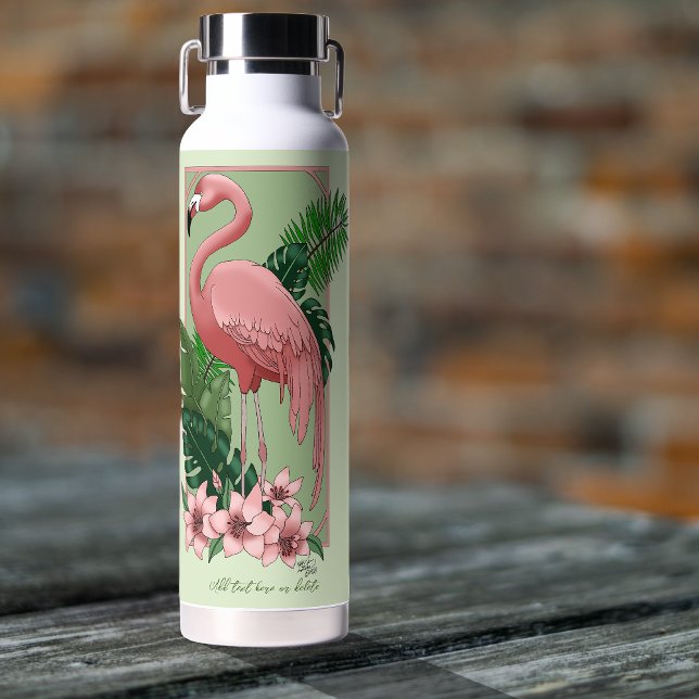 Pink Flamingo Green Blätter Lily Trinkflasche (Von Creator hochgeladen)