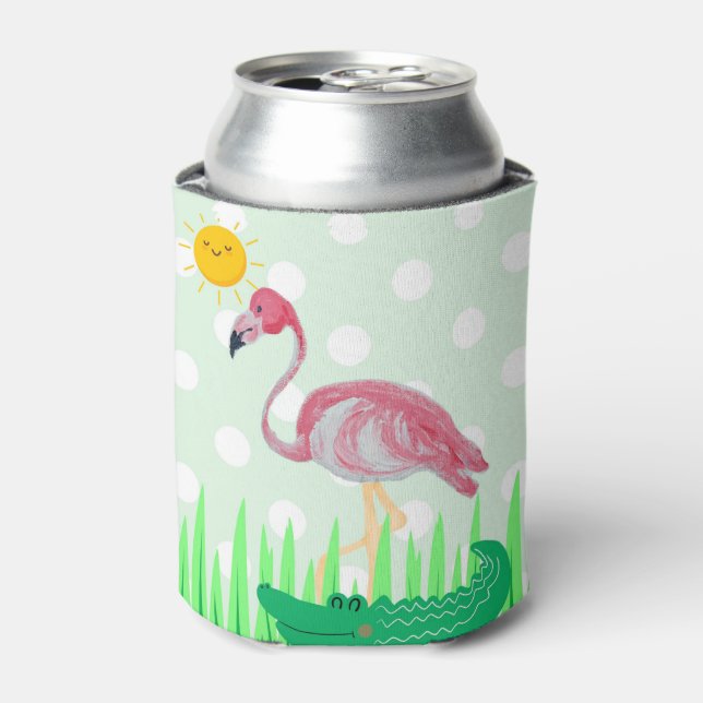 Pink Flamingo Green Polka Dosen kann Flasche Coole Dosenkühler (Kanne Vorderseite)