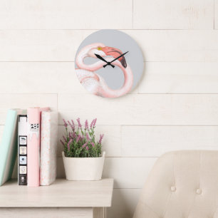 Pink Flamingo Große Wanduhr