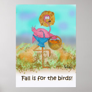Pink Flamingo Happy Fall Funny Spaß Pumpkin Patch Poster