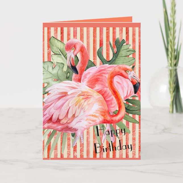 Pink Flamingo Happy Geburtstag Personalisiert (Vorderseite)