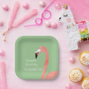 Pink Flamingo Happy Geburtstag Personalisierter Na Pappteller