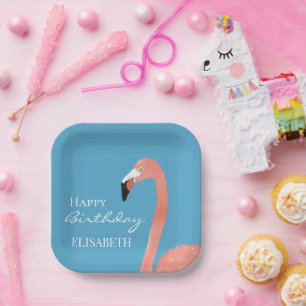 Pink Flamingo Happy Geburtstag Personalisierter Na Pappteller