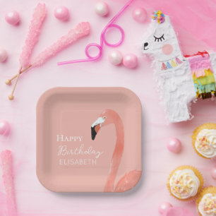 Pink Flamingo Happy Geburtstag Personalisierter Na Pappteller