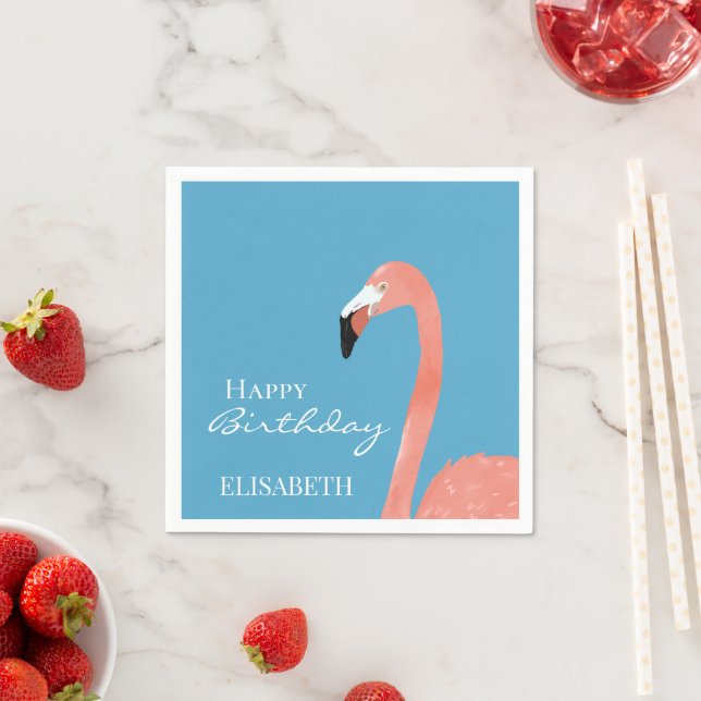 Pink Flamingo Happy Geburtstag Personalisierter Na Serviette (Beispiel)