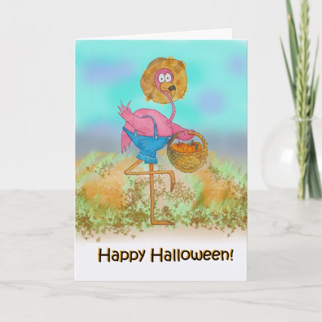 Pink Flamingo Happy Halloween Pumpkin Patch Farm C Karte (Vorderseite)
