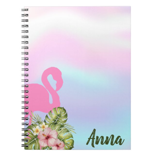 Pink Flamingo Hibiskus Holographic Notizblock (Vorderseite)