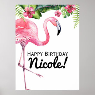 Pink Flamingo & Hibiskus Tropical Banner Poster