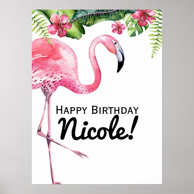 Pink Flamingo & Hibiskus Tropical Banner Poster (Vorne)