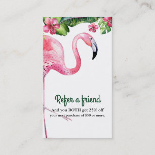 Pink Flamingo & Hibiskus Tropisch Empfehlen Sie ei Empfehlungskarte