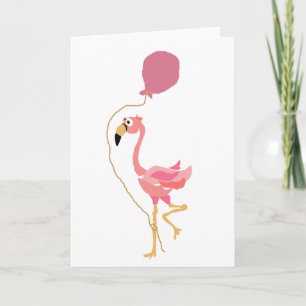 Pink Flamingo Holding Balloon Karte