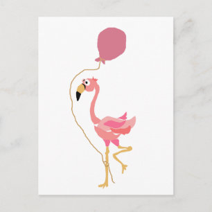 Pink Flamingo Holding Balloon Postkarte