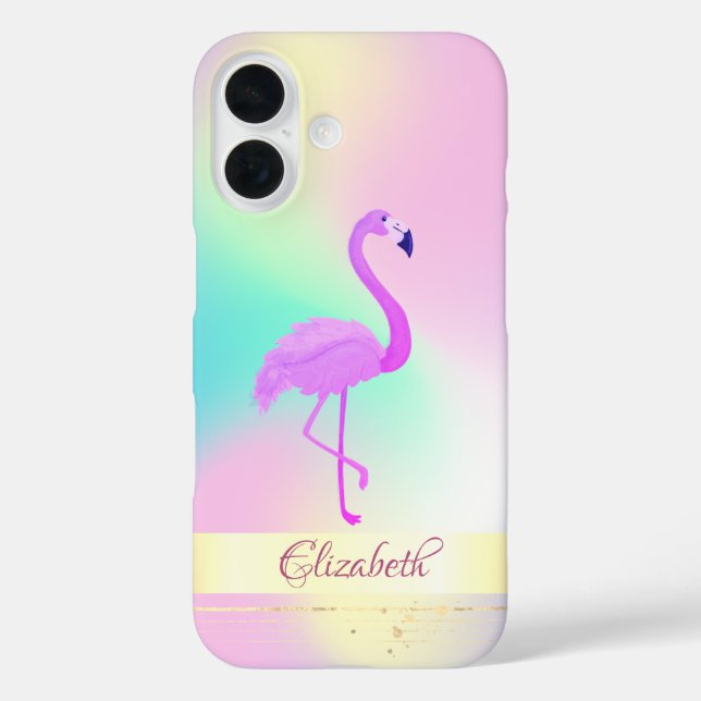 Pink Flamingo Holographic Ombre Case-Mate iPhone Hülle (Rückseite)