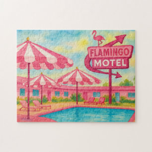 Pink Flamingo Hotel Pool Beach Summer Vibes Puzzle