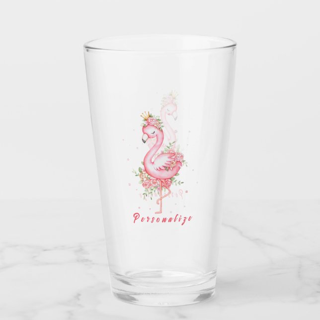 Pink Flamingo Hübsch Gold Crown Rose Blume Glas (Vorderseite)