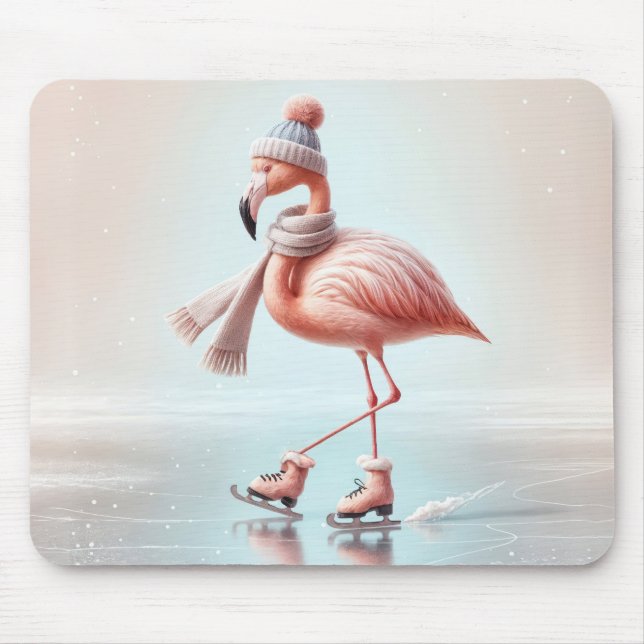 Pink Flamingo Ice Skaten Mousepad (Vorne)