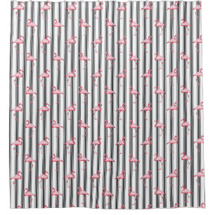Pink Flamingo Illustration Tropischer Muster Strei Duschvorhang